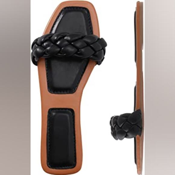 Black Women's Slides Flat Sandals Braided Open Toe Mules Slipon Size 39/8 US New - Picture 5 of 8